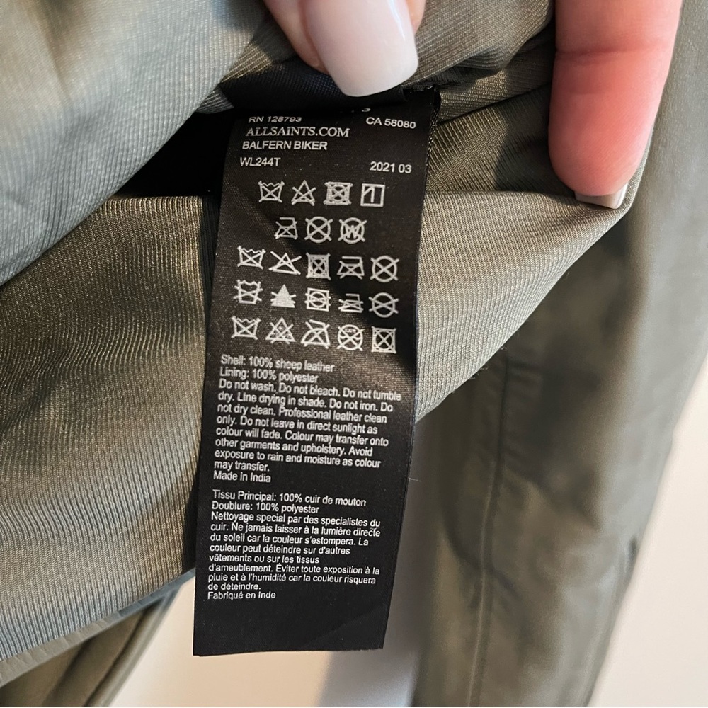 All Saints Balfern Biker Leather Jacket Sage Grey - Picture 8 of 8
